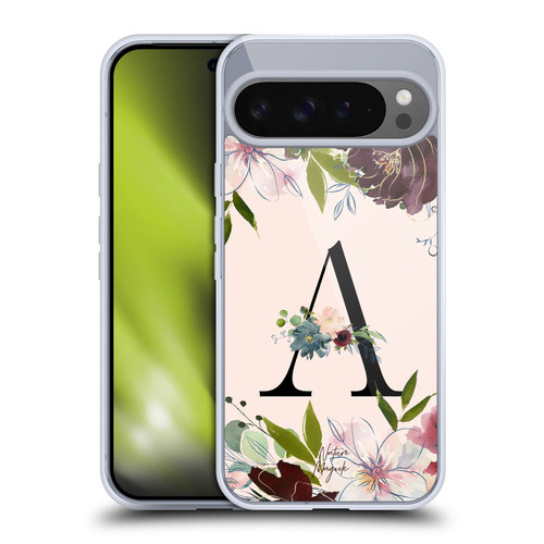 Nature Magick Rose Gold Flowers Monogram 1 Letter A Soft Gel Case for Google Pixel 9 Pro XL