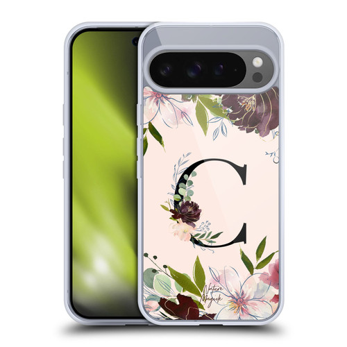 Nature Magick Rose Gold Flowers Monogram 1 Letter C Soft Gel Case for Google Pixel 9 Pro XL