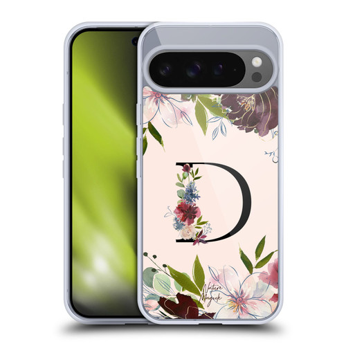 Nature Magick Rose Gold Flowers Monogram 1 Letter D Soft Gel Case for Google Pixel 9 Pro XL