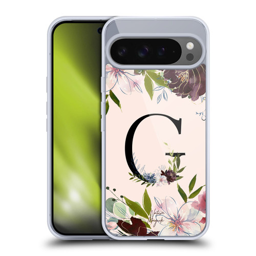 Nature Magick Rose Gold Flowers Monogram 1 Letter G Soft Gel Case for Google Pixel 9 Pro XL