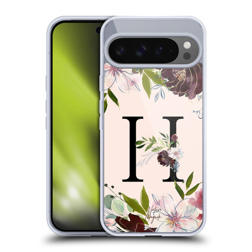 Nature Magick Rose Gold Flowers Monogram 1 Letter H Soft Gel Case for Google Pixel 9 Pro XL
