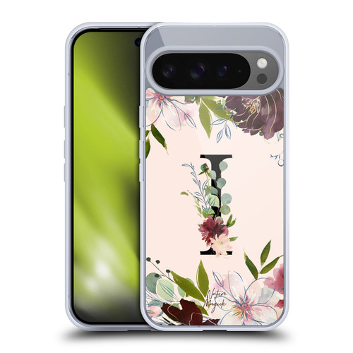 Nature Magick Rose Gold Flowers Monogram 1 Letter I Soft Gel Case for Google Pixel 9 Pro XL