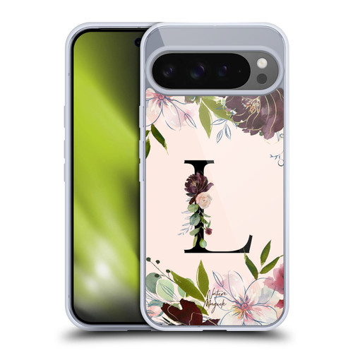 Nature Magick Rose Gold Flowers Monogram 1 Letter L Soft Gel Case for Google Pixel 9 Pro XL