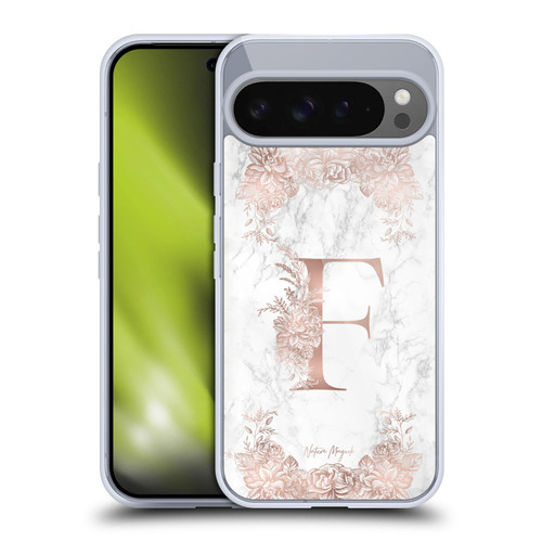 Nature Magick Rose Gold Marble Monogram Letter F Soft Gel Case for Google Pixel 9 Pro XL