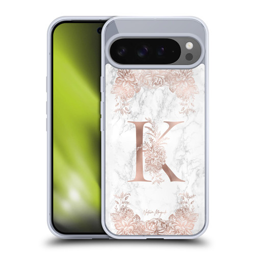 Nature Magick Rose Gold Marble Monogram Letter K Soft Gel Case for Google Pixel 9 Pro XL