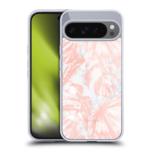 Nature Magick Tropical Palm Leaves On Marble Blush Pink Island Soft Gel Case for Google Pixel 9 Pro XL