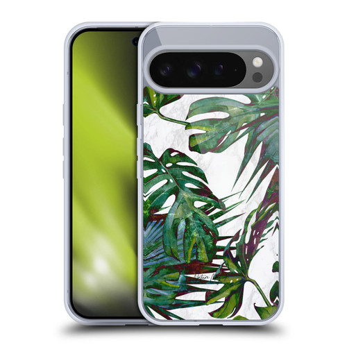 Nature Magick Tropical Palm Leaves On Marble Deep Green Palm Soft Gel Case for Google Pixel 9 Pro XL