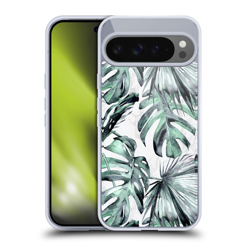 Nature Magick Tropical Palm Leaves On Marble Turquoise Green Island Soft Gel Case for Google Pixel 9 Pro XL
