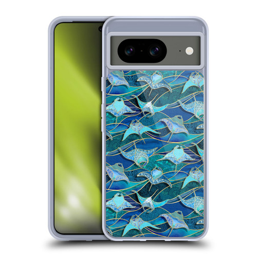 Micklyn Le Feuvre Flora And Fauna Patchwork Manta Rays in Blue Soft Gel Case for Google Pixel 8