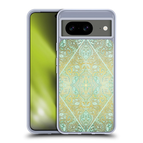 Micklyn Le Feuvre Floral Patterns Mint And Gold Soft Gel Case for Google Pixel 8