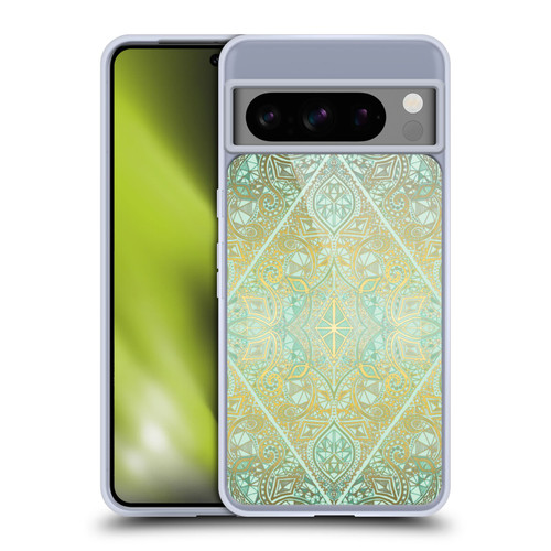 Micklyn Le Feuvre Floral Patterns Mint And Gold Soft Gel Case for Google Pixel 8 Pro