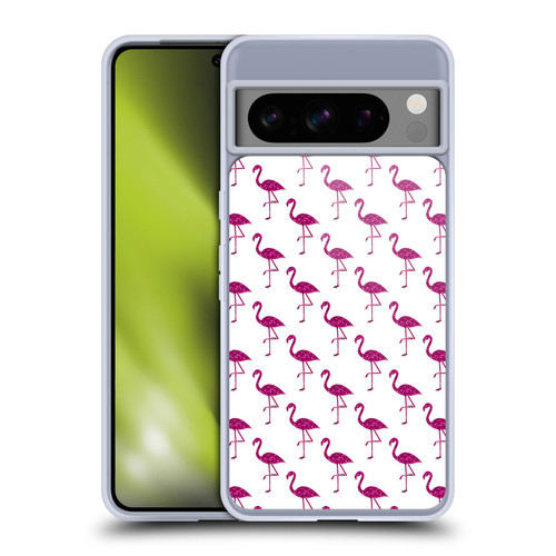 PLdesign Sparkly Flamingo Pink Pattern On White Soft Gel Case for Google Pixel 8 Pro