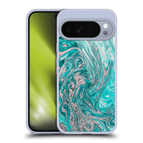 LebensArt Geo Liquid Marble Glamour Teal Soft Gel Case for Google Pixel 10 Pro XL
