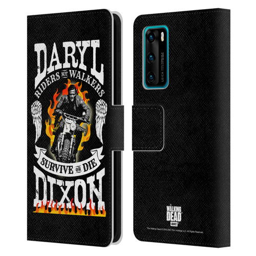 AMC The Walking Dead Daryl Dixon Biker Art Motorcycle Flames Leather Book Wallet Case Cover For Huawei P40 5G