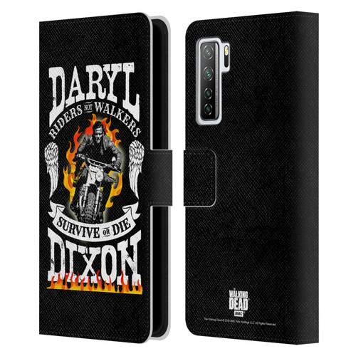 AMC The Walking Dead Daryl Dixon Biker Art Motorcycle Flames Leather Book Wallet Case Cover For Huawei Nova 7 SE/P40 Lite 5G