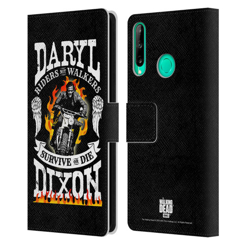 AMC The Walking Dead Daryl Dixon Biker Art Motorcycle Flames Leather Book Wallet Case Cover For Huawei P40 lite E