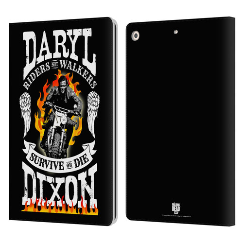 AMC The Walking Dead Daryl Dixon Biker Art Motorcycle Flames Leather Book Wallet Case Cover For Apple iPad 10.2 2019/2020/2021