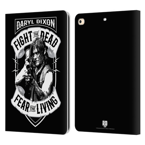 AMC The Walking Dead Daryl Dixon Biker Art RPG Black White Leather Book Wallet Case Cover For Apple iPad 9.7 2017 / iPad 9.7 2018