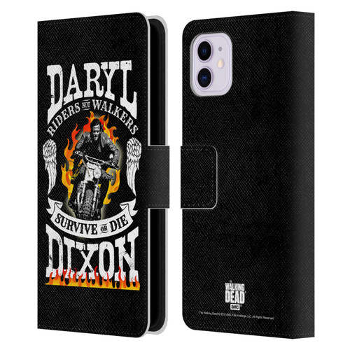AMC The Walking Dead Daryl Dixon Biker Art Motorcycle Flames Leather Book Wallet Case Cover For Apple iPhone 11
