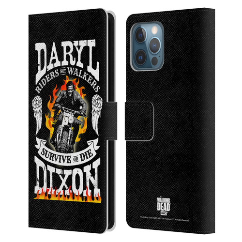 AMC The Walking Dead Daryl Dixon Biker Art Motorcycle Flames Leather Book Wallet Case Cover For Apple iPhone 12 Pro Max