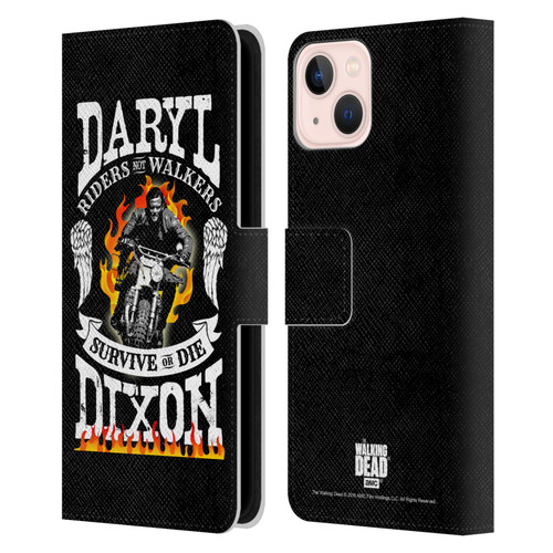 AMC The Walking Dead Daryl Dixon Biker Art Motorcycle Flames Leather Book Wallet Case Cover For Apple iPhone 13
