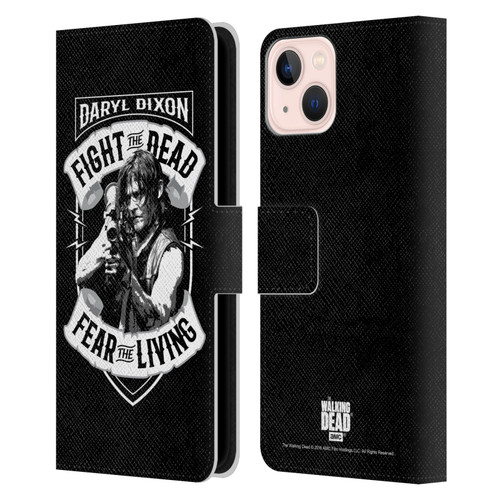 AMC The Walking Dead Daryl Dixon Biker Art RPG Black White Leather Book Wallet Case Cover For Apple iPhone 13