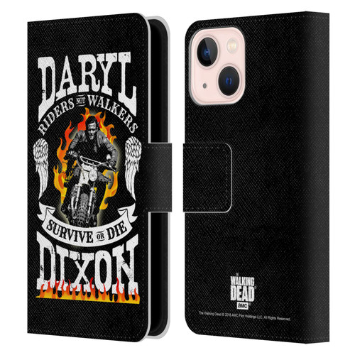 AMC The Walking Dead Daryl Dixon Biker Art Motorcycle Flames Leather Book Wallet Case Cover For Apple iPhone 13 Mini