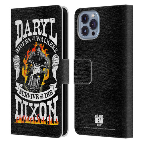 AMC The Walking Dead Daryl Dixon Biker Art Motorcycle Flames Leather Book Wallet Case Cover For Apple iPhone 14