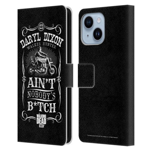 AMC The Walking Dead Daryl Dixon Biker Art Motorcycle Black White Leather Book Wallet Case Cover For Apple iPhone 14 Plus