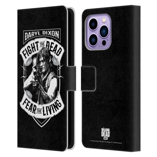 AMC The Walking Dead Daryl Dixon Biker Art RPG Black White Leather Book Wallet Case Cover For Apple iPhone 14 Pro Max