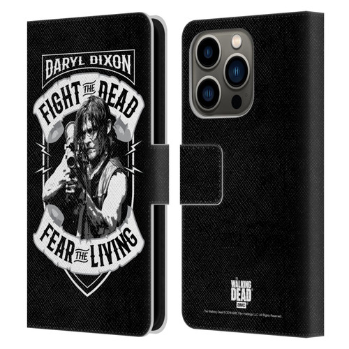 AMC The Walking Dead Daryl Dixon Biker Art RPG Black White Leather Book Wallet Case Cover For Apple iPhone 14 Pro