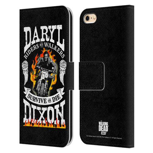 AMC The Walking Dead Daryl Dixon Biker Art Motorcycle Flames Leather Book Wallet Case Cover For Apple iPhone 6 / iPhone 6s