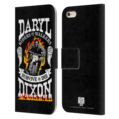 AMC The Walking Dead Daryl Dixon Biker Art Motorcycle Flames Leather Book Wallet Case Cover For Apple iPhone 6 Plus / iPhone 6s Plus