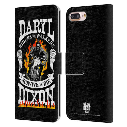 AMC The Walking Dead Daryl Dixon Biker Art Motorcycle Flames Leather Book Wallet Case Cover For Apple iPhone 7 Plus / iPhone 8 Plus