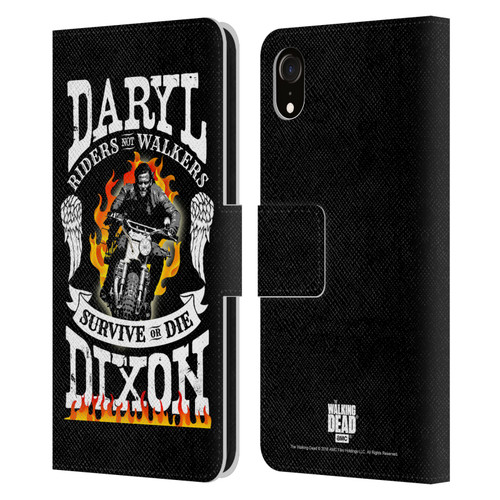 AMC The Walking Dead Daryl Dixon Biker Art Motorcycle Flames Leather Book Wallet Case Cover For Apple iPhone XR