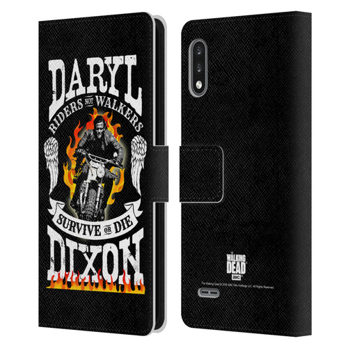 AMC The Walking Dead Daryl Dixon Biker Art Motorcycle Flames Leather Book Wallet Case Cover For LG K22