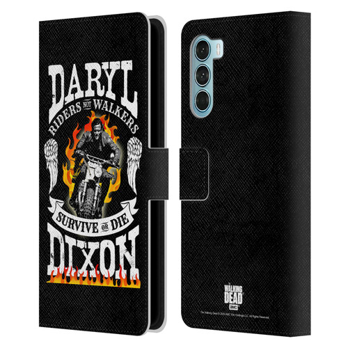 AMC The Walking Dead Daryl Dixon Biker Art Motorcycle Flames Leather Book Wallet Case Cover For Motorola Edge S30 / Moto G200 5G