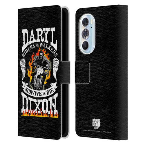 AMC The Walking Dead Daryl Dixon Biker Art Motorcycle Flames Leather Book Wallet Case Cover For Motorola Edge X30