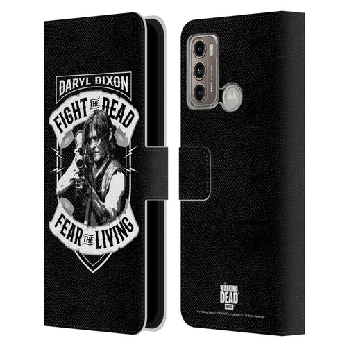 AMC The Walking Dead Daryl Dixon Biker Art RPG Black White Leather Book Wallet Case Cover For Motorola Moto G60 / Moto G40 Fusion