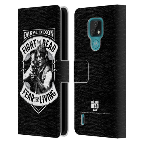 AMC The Walking Dead Daryl Dixon Biker Art RPG Black White Leather Book Wallet Case Cover For Motorola Moto E7