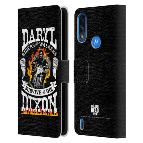 AMC The Walking Dead Daryl Dixon Biker Art Motorcycle Flames Leather Book Wallet Case Cover For Motorola Moto E7 Power / Moto E7i Power