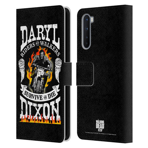 AMC The Walking Dead Daryl Dixon Biker Art Motorcycle Flames Leather Book Wallet Case Cover For OnePlus Nord 5G