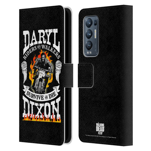 AMC The Walking Dead Daryl Dixon Biker Art Motorcycle Flames Leather Book Wallet Case Cover For OPPO Find X3 Neo / Reno5 Pro+ 5G