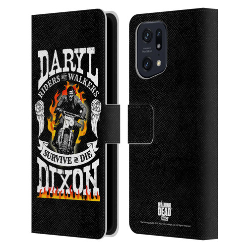 AMC The Walking Dead Daryl Dixon Biker Art Motorcycle Flames Leather Book Wallet Case Cover For OPPO Find X5