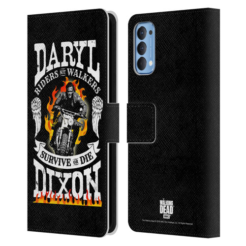 AMC The Walking Dead Daryl Dixon Biker Art Motorcycle Flames Leather Book Wallet Case Cover For OPPO Reno 4 5G