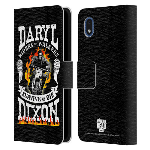 AMC The Walking Dead Daryl Dixon Biker Art Motorcycle Flames Leather Book Wallet Case Cover For Samsung Galaxy A01 Core (2020)