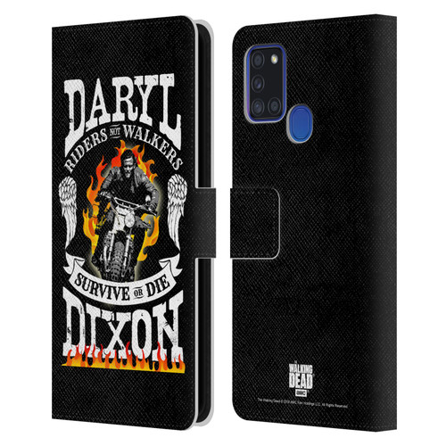 AMC The Walking Dead Daryl Dixon Biker Art Motorcycle Flames Leather Book Wallet Case Cover For Samsung Galaxy A21s (2020)