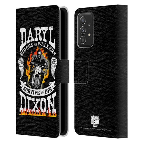 AMC The Walking Dead Daryl Dixon Biker Art Motorcycle Flames Leather Book Wallet Case Cover For Samsung Galaxy A53 5G (2022)