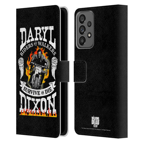 AMC The Walking Dead Daryl Dixon Biker Art Motorcycle Flames Leather Book Wallet Case Cover For Samsung Galaxy A73 5G (2022)