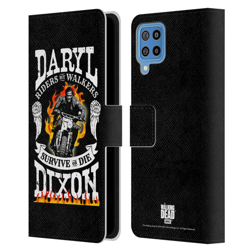 AMC The Walking Dead Daryl Dixon Biker Art Motorcycle Flames Leather Book Wallet Case Cover For Samsung Galaxy F22 (2021)